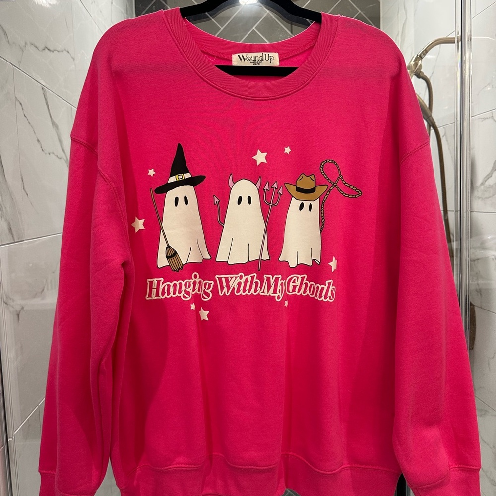Wound Up Bright Pink Ghost Graphic Sweater